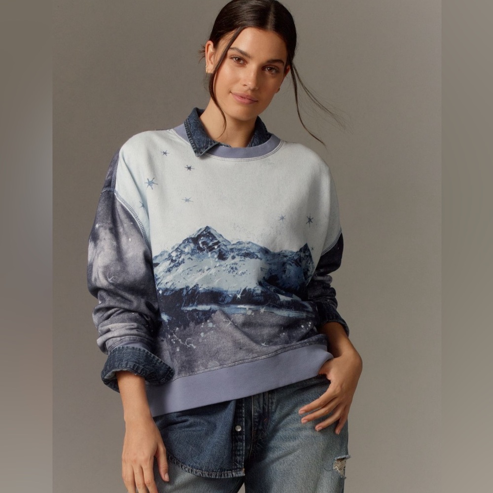 Anthro Pilcro Scenic Mountain View Crewneck Sweatshirt size XXS